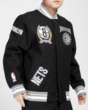 Black Brooklyn Nets Pro Standard Crest Wool Varsity Jacket