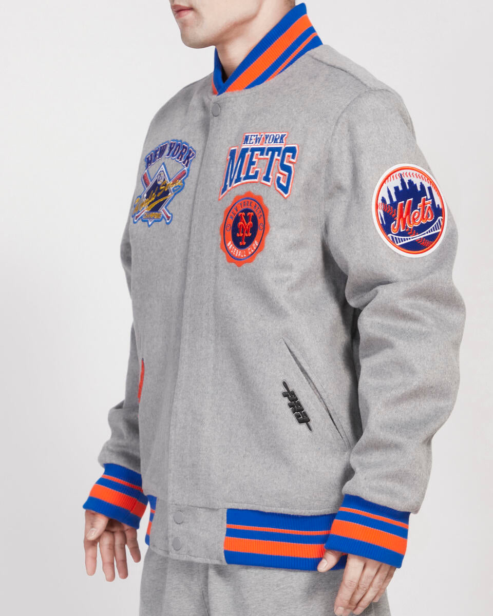 Heather Gray New York Mets Pro Standard Crest Wool Varsity Jacket M