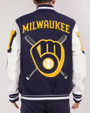 Navy Blue Milwaukee Brewers Pro Standard Logo Mashup Wool Varsity Heavy Jacket