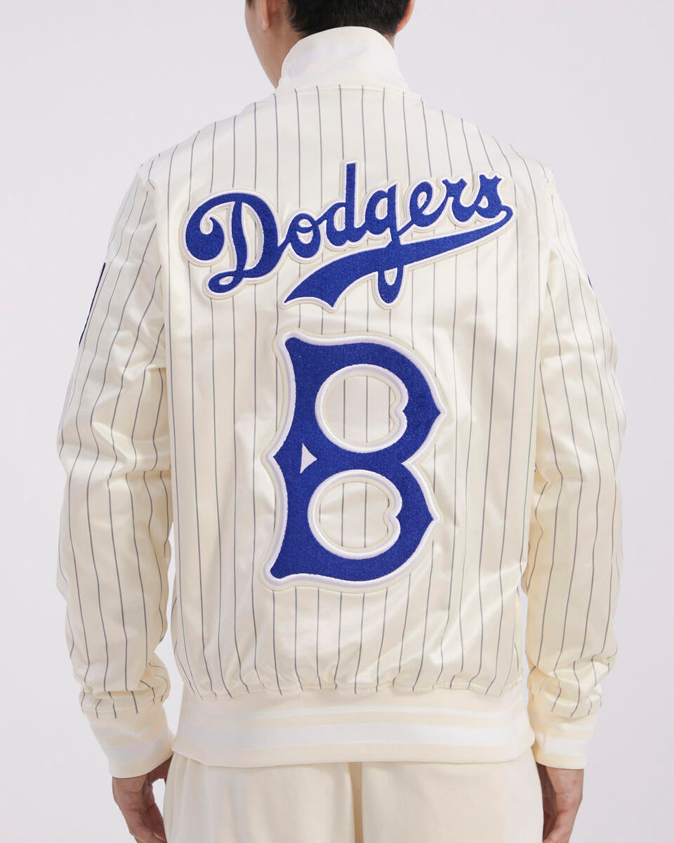 Off White Pinstripe Brooklyn Dodgers Pro Standard Retro Classic Satin Jacket
