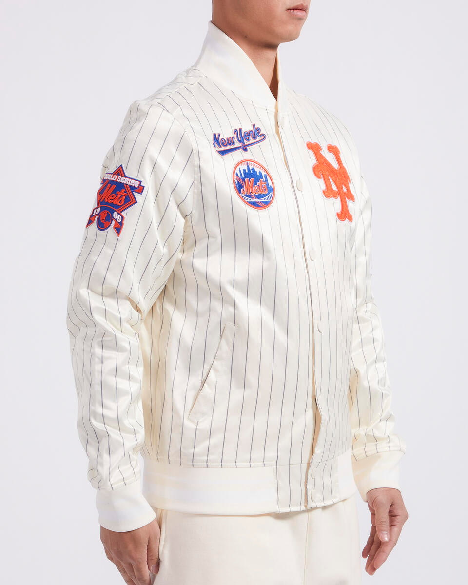 Off White Pinstripe New York Mets Pro Standard Retro Classic Satin Jacket