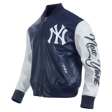 Navy Blue New York Yankees City Signature Full Leather MLB Varsity Jacket