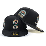 Black Seattle Mariners Aqua Bottom 30th Anniversary Side Patch New Era 59Fifty Fitted