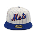 Off White Pinstripe New York Mets Royal Blue Visor Green Bottom 25th Anniversary Side Patch New Era 59Fifty Fitted