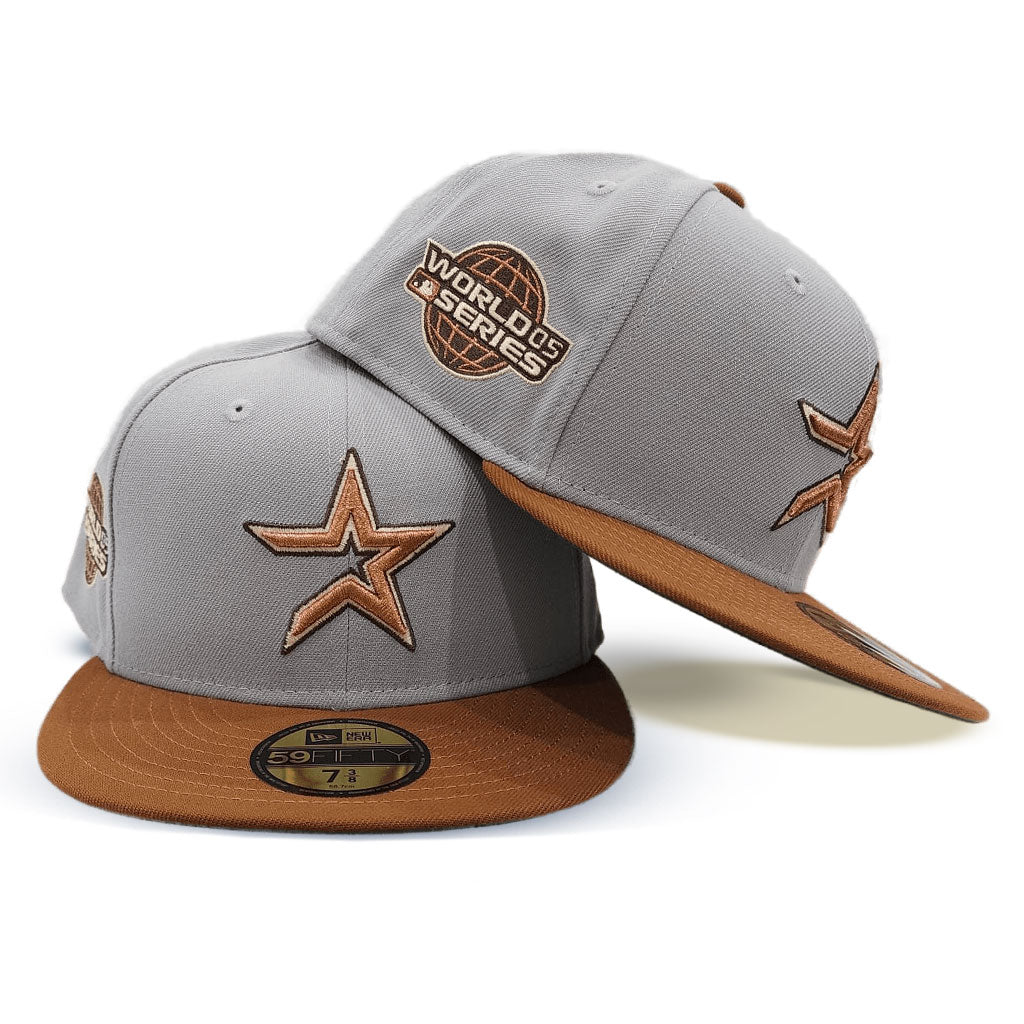 Gray Houston Astros Toasted Peanut Visor Green Bottom 2005 World Series Side Patch New Era 59FIFTY Fitted 77/8