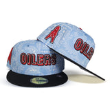 Sky Blue Paisley Houston Oilers Black Visor Gray Bottom Team Logo Side Patch New Era 59Fifty Fitted