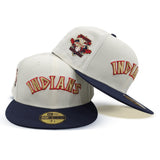 Off White Cleveland Indians Navy Blue Visor Gray Bottom 100 Seasons Side Patch 59fifty Fitted