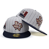 White Pinstripe Houston Astros Navy Blue Visor Gray Bottom 2000 Inaugural Season Side Patch New Era 59Fifty Fitted