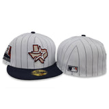 White Pinstripe Houston Astros Navy Blue Visor Gray Bottom 2000 Inaugural Season Side Patch New Era 59Fifty Fitted