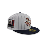 White Pinstripe Houston Astros Navy Blue Visor Gray Bottom 2000 Inaugural Season Side Patch New Era 59Fifty Fitted