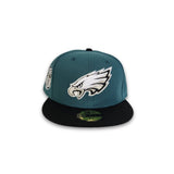 Green Philadelphia Eagles Black Visor New Era Super Bowl 75th Anniversary Side Patch 59FIFTY Fitted Hat