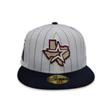 White Pinstripe Houston Astros Navy Blue Visor Gray Bottom 2000 Inaugural Season Side Patch New Era 59Fifty Fitted