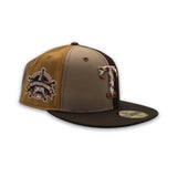 Pinwheel Tan/Brown/Khaki Texas Rangers Cow Print Logo Brown Visor Gray Bottom 1995 All Star Game Side Patch New Era 59Fifty Fitted