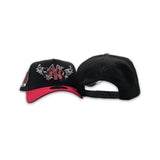 Black New York Yankees Butterfly Logo Red Curved Brim Gray Bottom 2000 Subway Series Side Patch New Era 9Forty Snapback