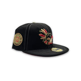 Black Mexico Aztec Headdress Red Bottom Aztec Side Patch New Era 59Fifty Fitted