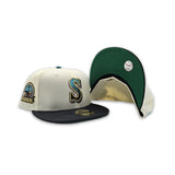 Off White Seattle Mariners Tonal Black Camo Visor Green Bottom 30th Anniversary Side Patch New Era 59Fifty Fitted