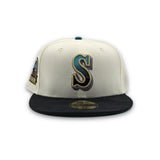 Off White Seattle Mariners Tonal Black Camo Visor Green Bottom 30th Anniversary Side Patch New Era 59Fifty Fitted