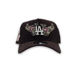 Brown Los Angeles Dodgers Butterfly Logo Curved Brim Pink Bottom 50th Anniversary Side Patch New Era 9Forty Snapback