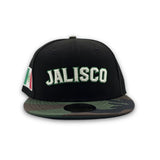 Black Charros de Jalisco Woodland Camo Visor Green Bottom Mexico Flag Side Patch New Era 59Fifty Fitted