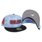 Sky Blue Paisley Houston Oilers Black Visor Gray Bottom Team Logo Side Patch New Era 59Fifty Fitted