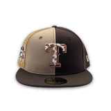 Pinwheel Tan/Brown/Khaki Texas Rangers Cow Print Logo Brown Visor Gray Bottom 1995 All Star Game Side Patch New Era 59Fifty Fitted