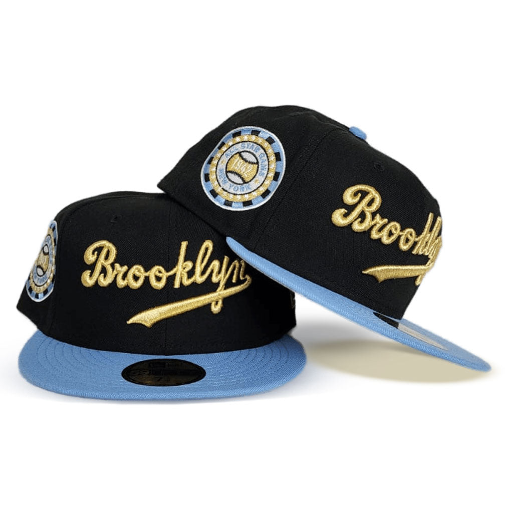 Black Brooklyn Dodgers Sky Blue Visor Gray Bottom 1942 All Star Game Side Patch New Era 59FIFTY Fitted 75/8
