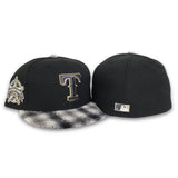 Black Texas Rangers Black/Gray Plaid Visor Gray Bottom 1995 All Star Game Side Patch New Era 59Fifty Fitted