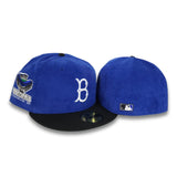 Royal Blue Corduroy Brooklyn Dodgers Black Visor Green Bottom Ebbets Field Side Patch New Era 59Fifty Fitted