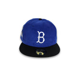 Royal Blue Corduroy Brooklyn Dodgers Black Visor Green Bottom Ebbets Field Side Patch New Era 59Fifty Fitted
