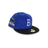 Royal Blue Corduroy Brooklyn Dodgers Black Visor Green Bottom Ebbets Field Side Patch New Era 59Fifty Fitted