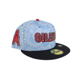 Sky Blue Paisley Houston Oilers Black Visor Gray Bottom Team Logo Side Patch New Era 59Fifty Fitted