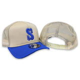 Vegas Gold Seattle Mariners Royal Blue Visor Gary bottom New Era A-Frame Trucker 9Forty Snapback