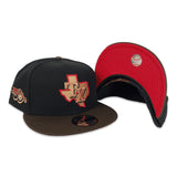 Black Texas Rangers Brown Visor Red Bottom 50th Anniversary Side Patch New Era Snapback