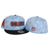 Sky Blue Paisley Houston Oilers Black Visor Gray Bottom Team Logo Side Patch New Era 59Fifty Fitted