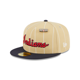 Pinstripe Vegas Gold Cleveland Indians Navy Visor Green Bottom The Cap the Pros Wear Side Patch "59FIFTY DAY" New Era 59Fifty Fitted