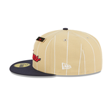 Pinstripe Vegas Gold Cleveland Indians Navy Visor Green Bottom The Cap the Pros Wear Side Patch "59FIFTY DAY" New Era 59Fifty Fitted