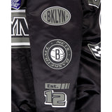 Black Brooklyn Nets Gray New Era Mens Rally Drive Medium Weight Satin Jacket