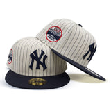 Off White Pinstripe New York Yankees Navy Blue Visor Green Bottom 50th Anniversary Side Patch New Era 59Fifty Fitted