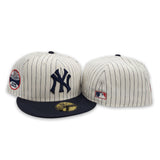 Off White Pinstripe New York Yankees Navy Blue Visor Green Bottom 50th Anniversary Side Patch New Era 59Fifty Fitted