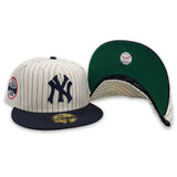 Off White Pinstripe New York Yankees Navy Blue Visor Green Bottom 50th Anniversary Side Patch New Era 59Fifty Fitted