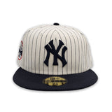 Off White Pinstripe New York Yankees Navy Blue Visor Green Bottom 50th Anniversary Side Patch New Era 59Fifty Fitted