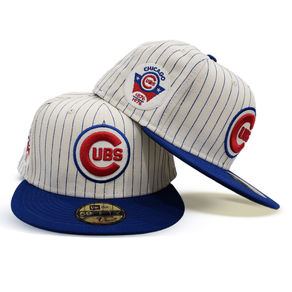 Pinstripe Chicago Cubs Royal Visor 100th Anniversary Patch Fitted 71/2