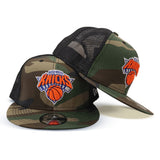 Green Camo New York Knicks Gray Bottom New Era Black Trucker 9Fifty Snapback