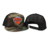 Green Camo New York Knicks Gray Bottom New Era Black Trucker 9Fifty Snapback