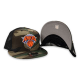 Green Camo New York Knicks Gray Bottom New Era Black Trucker 9Fifty Snapback