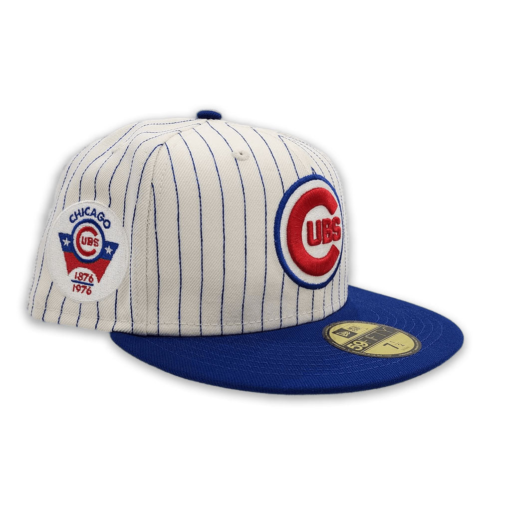 Pinstripe Chicago Cubs Royal Visor 100th Anniversary Patch Fitted