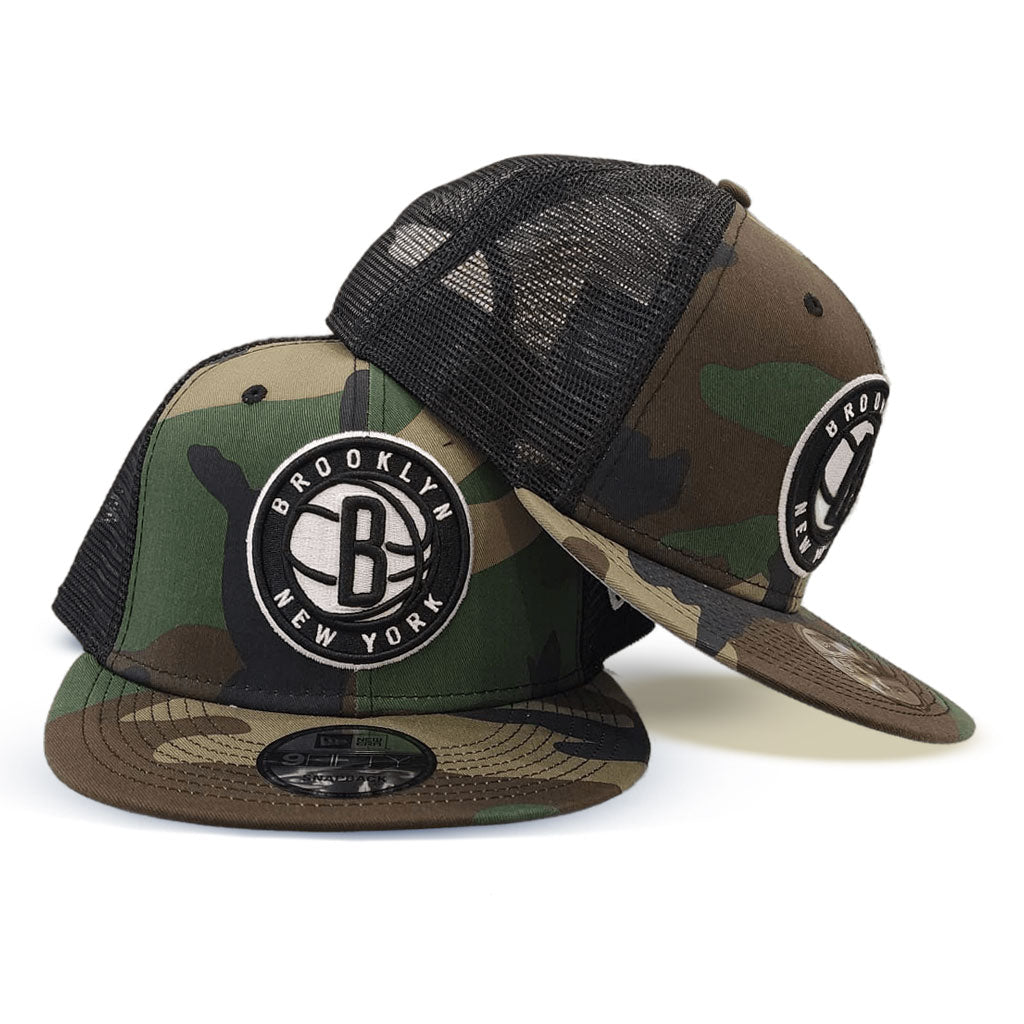 Green Camo Brooklyn Nets New Era Black Trucker 9Fifty Snapback