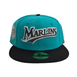 Teal Script Florida Marlins Black Visor Gray Bottom 10th Anniversary  Side Patch New Era 59Fifty Fitted