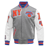 Gray New York Knicks Pro Standard Logo Mashup Wool Varsity Heavy Jacket