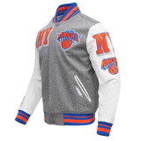Gray New York Knicks Pro Standard Logo Mashup Wool Varsity Heavy Jacket